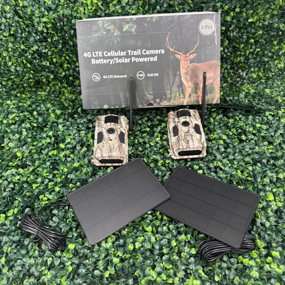 Sehmua 4G LTE Cellular Trail Camera 2 Pcs Solar Powered Camo RBX-H10 2K HD